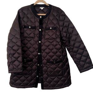 J. JILL DOWN QUILTED JACKET | DARK BROWN | CORDUROY TRIM | SIZE MEDIUM